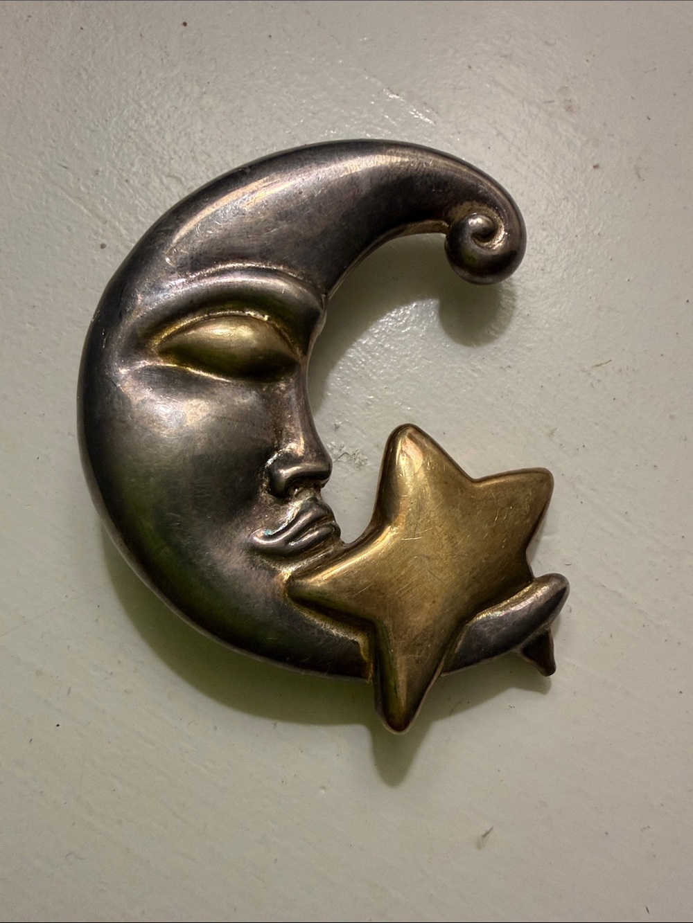 Moon & Star Two-Tone Brooch - Gold and Silver Tones